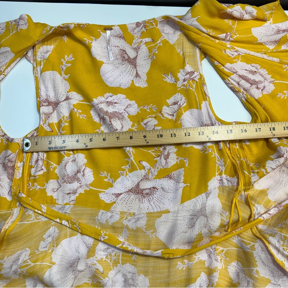 Free People French Quarter Wrap Mini Dress Yellow Pink Floral Size Large - Picture 13 of 15